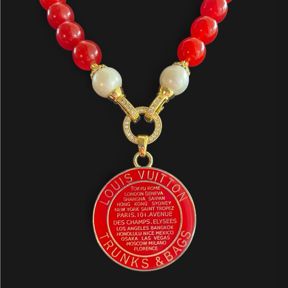 Authentic Louis Vuitton Red Trucks & Bags Natural Red Jade Necklace
